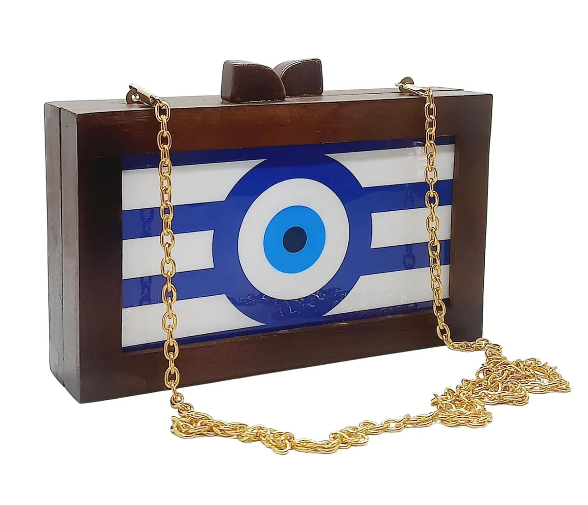 Devika Brown Wooden Slim Rectangular Clutch Bag